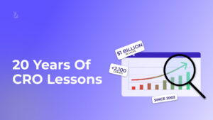 Magnifying glass highlighting website insights and conversion opportunities, representing 20 years of CRO lessons and optimization experience.