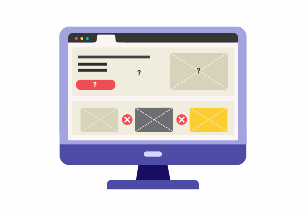 a desktop screen showing an optimized and idea layout for a website. It is highlighting avoiding sending traffic to a landing page with zero messaging