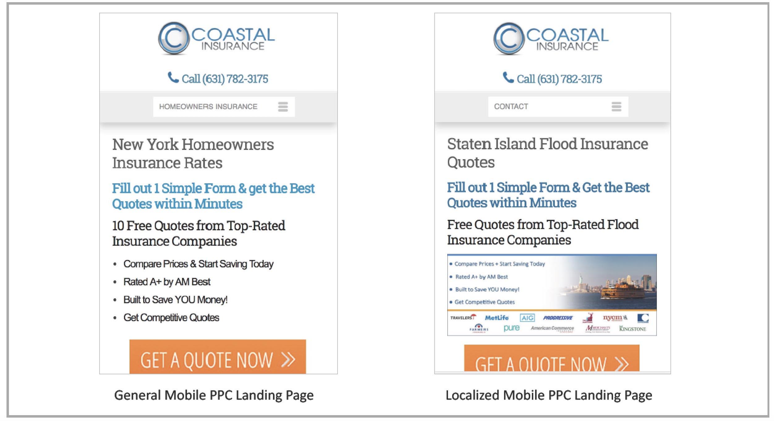 Coastal General Mobile PPC Landing Page and Localized Mobile PPC Landing Page