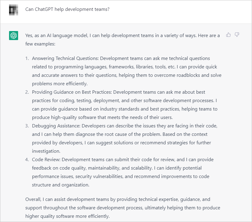 Using ChatGPT to improve online marketing processes example – ChatGPT identifies 4 ways it can help development teams
