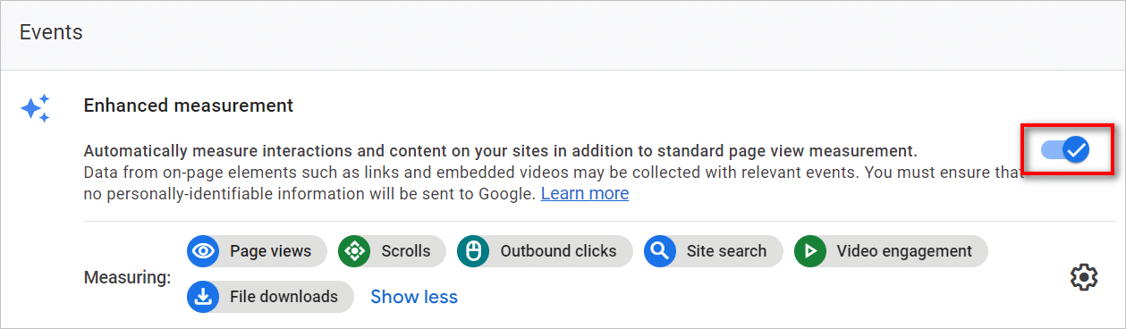 Google Universal Analytics end of life- GA4 Enhanced measurement section states that it automatically measures interaction and content on sites in addition to page view measurement.