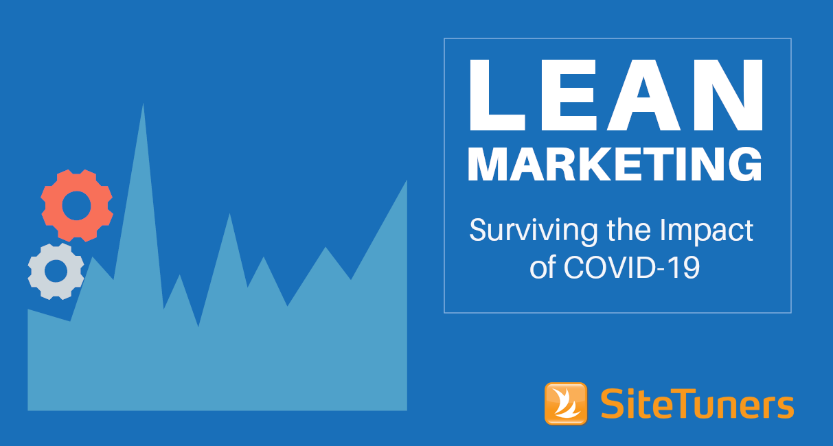 blog article featured image - image of cogs on spiky graph - text says lean marketing: surviving the impact of covid-19