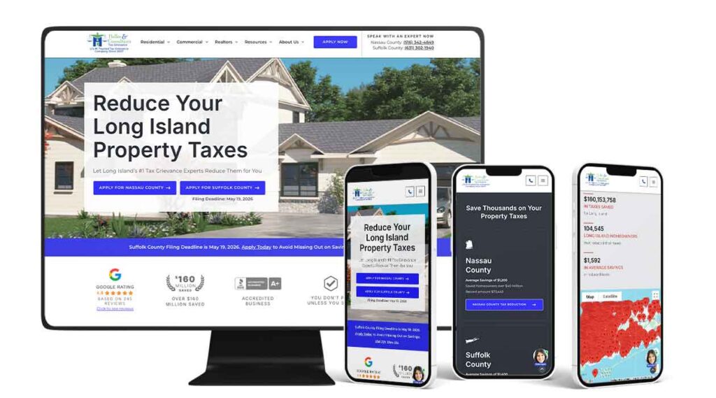 heller-1260-x-700 Desktop and mobile experiences displaying the Heller Tax Grievance homepage