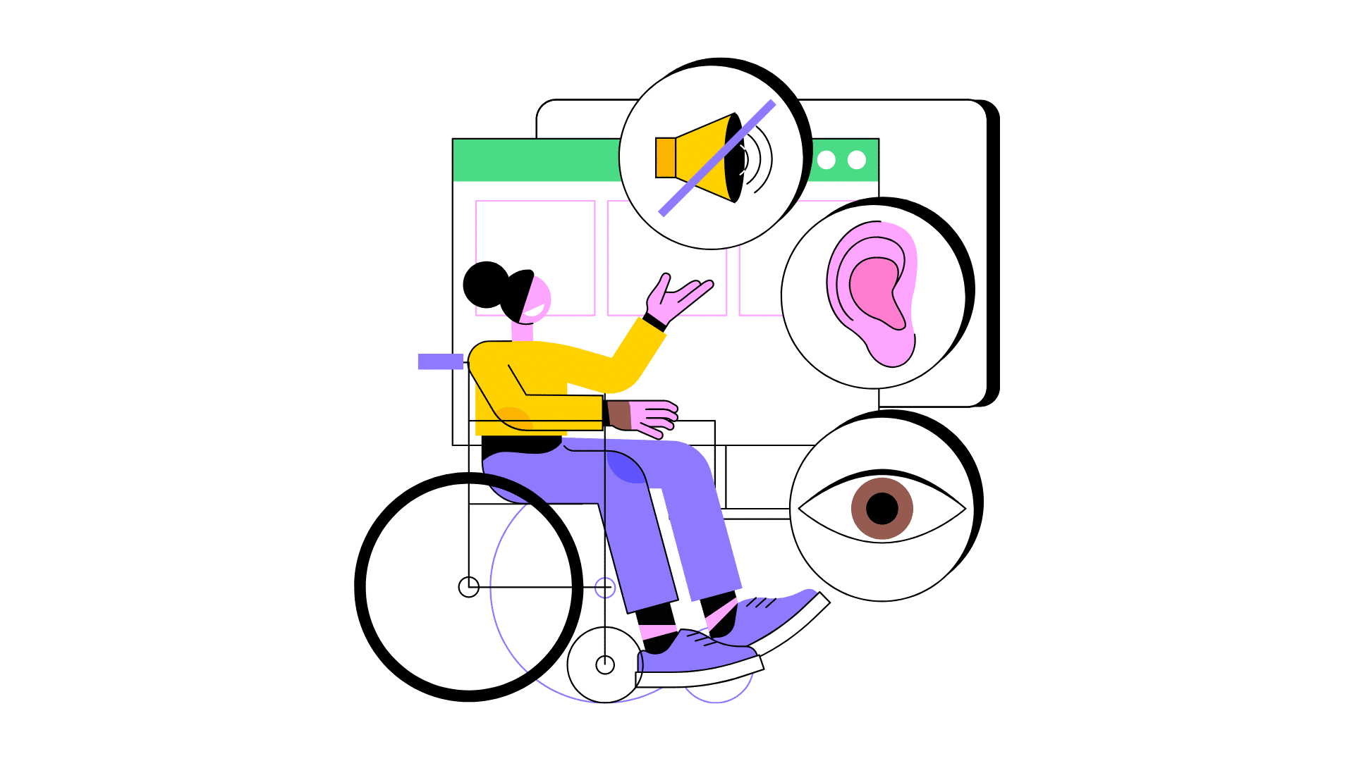 an illustration of a woman in a wheelchair