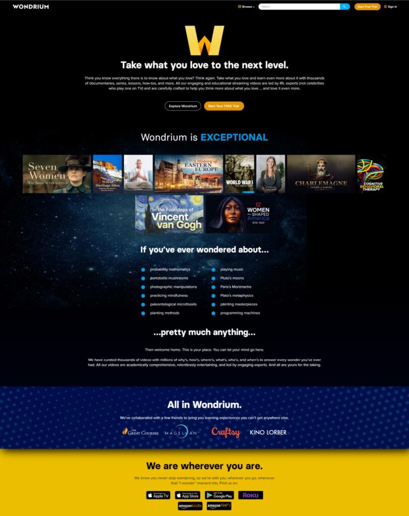 Screenshot of the landing page of the old site