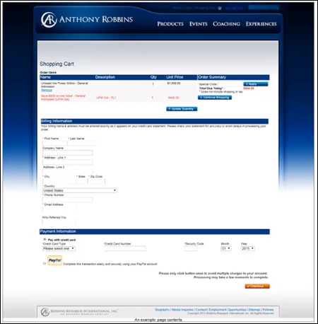 Anthony Robbins Checkout Form Web