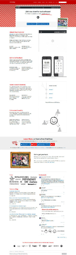 Balsamiq.com home page - obscure trust symbols example - quick fix to improve website conversion rate