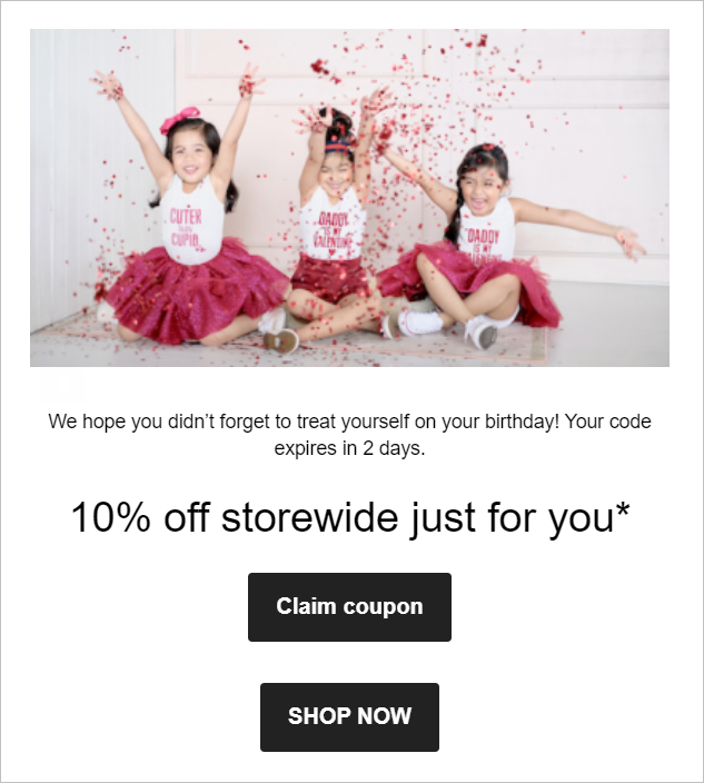 example of birthday coupon sent to existing customers to build loyalty