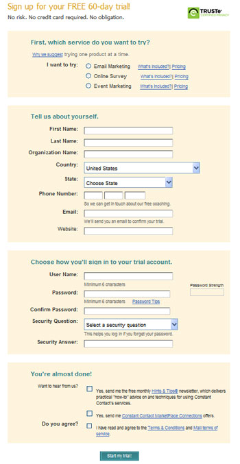 Constant Contact Online Registration