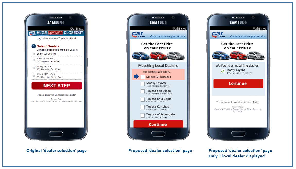 Dealer Selection Page 1