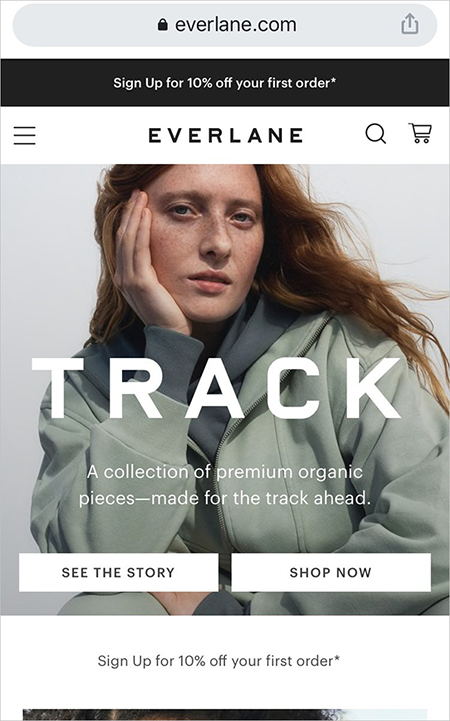 mobile experience example - everlane's mobile homepage
