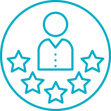 graphic of a person surrounded by 5 stars