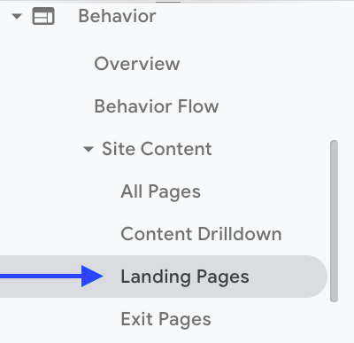 google analytics path from behavior to site content to landing pages