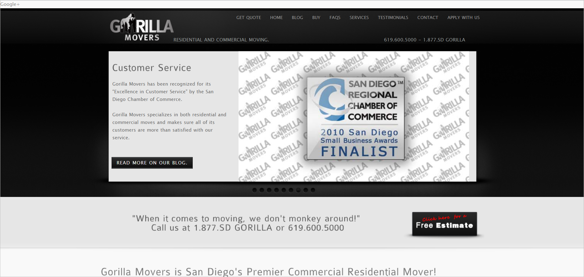 example of poor navigation - above-the-fold real estate of gorillamovers.com's homepage on …