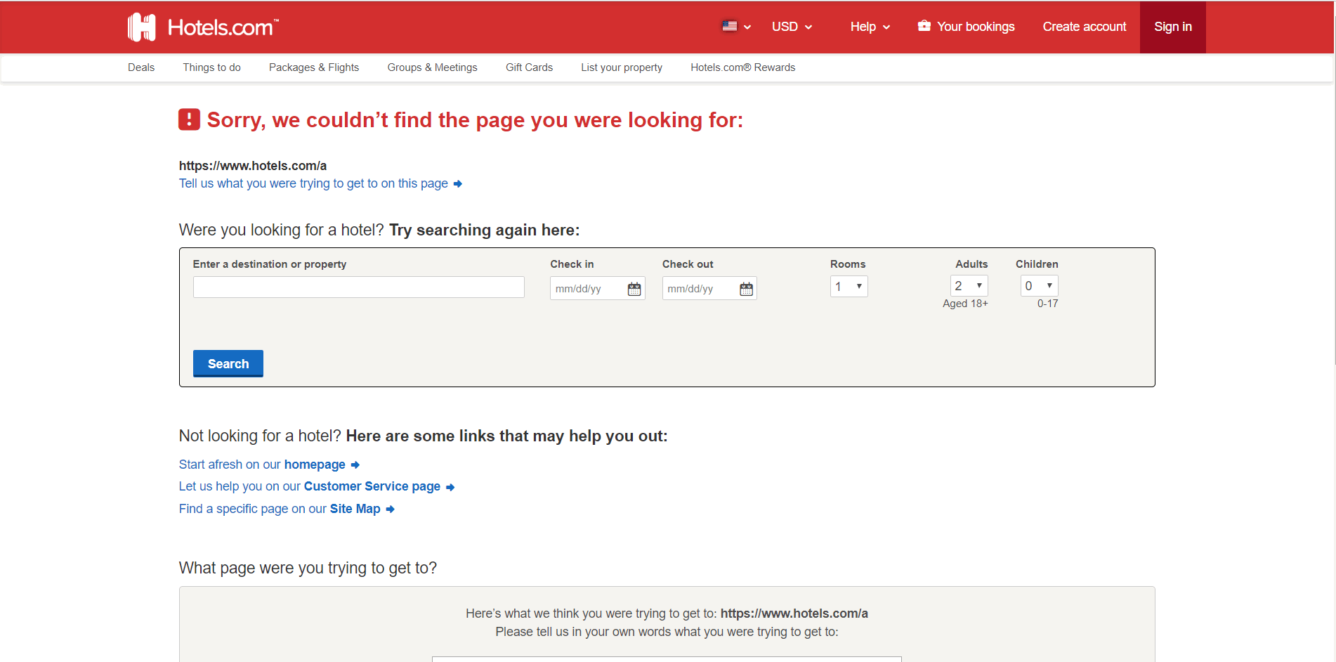 Hotels.com 404 Page