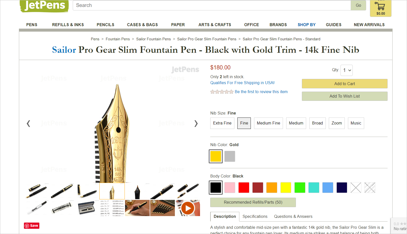 E-commerce product images best practice example. Product detail page with a close-up shot of a fountain pen nib.