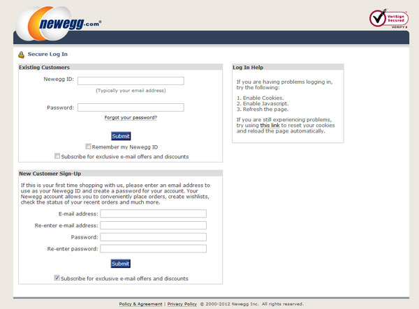 Newegg Registration Page