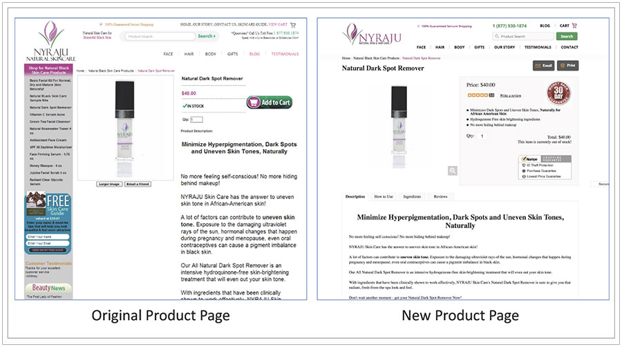 nyraju original vs new product page