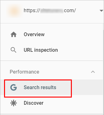 google search console basics - screenshot of a portion of the left navigation of google search console. search results is found under "performance"