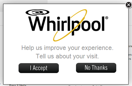 whirlpool-qualtrics site intercept-conditional site popup example-web survey tools pricing to execution
