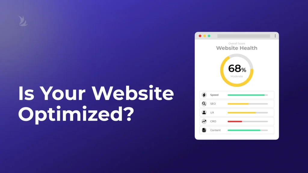 Website optimization dashboard highlighting speed, SEO, UX, CRO, and content performance.